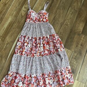 GLS Collective Pink Red White Floral Tiered Sundress